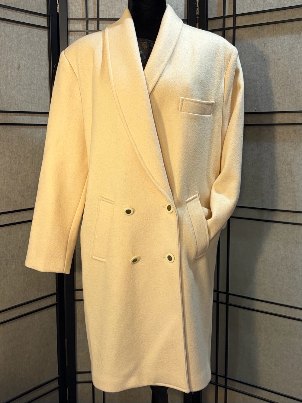 Vintage 80s David Benjamin Over Coat Womens Sz 12 Cream 100% New Wool Minimalist